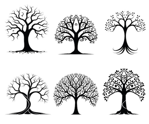 Vector set of tree silhouette vector isolated on white background