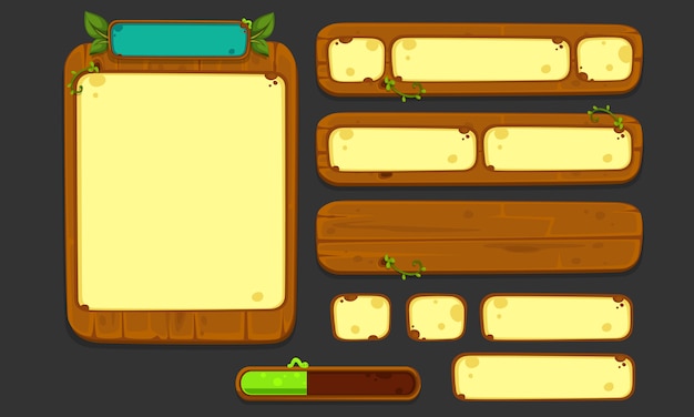 Vector set of ui elements for 2d games and apps, jungle game ui part 2