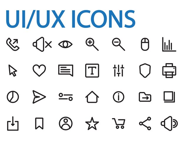 Vector set of ui ux icons user interface and web icon collection vector
