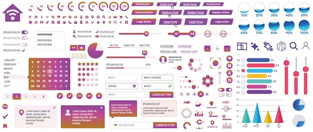 Vector set of uiux elements for websites and mobile applications buttons forms menus panels