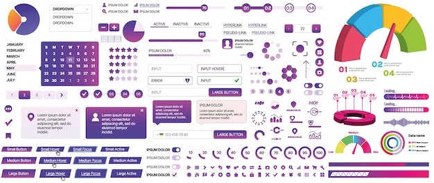 Vector set of uiux elements for websites and mobile applications buttons forms menus panels