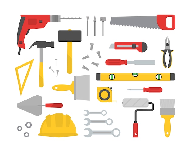 Vector set of various working tools