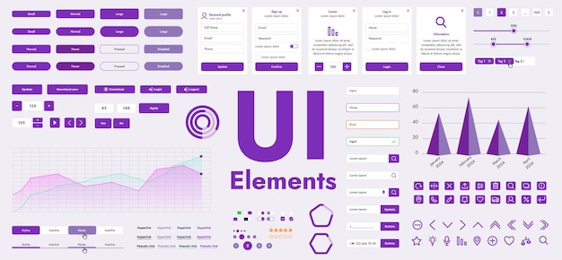 Vector a set of vector buttons and user interface gui elements designed for modern applications and websites the collection includes buttons for navigation menus forms and control panels