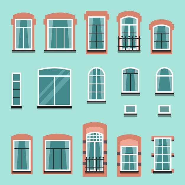 Vector set of vector plastic or wooden window frames