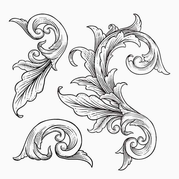 Vector set of vintage baroque frame scroll ornament