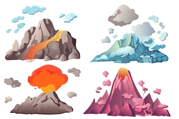 Vector set of volcanoes in the cartoon design a visually stunning set design