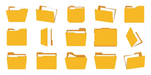 Vector set of yellow document folder in a flat design