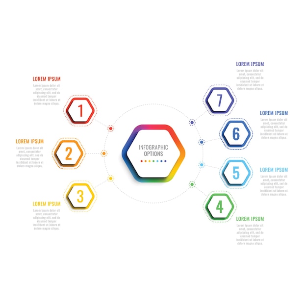 seven steps 3d infographic template with hexagonal elements business process template with options