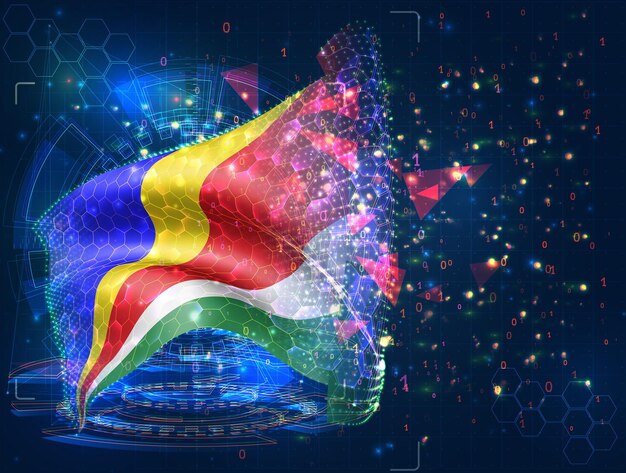 Vector seychelles vector flag virtual abstract 3d object from triangular polygons on a blue background