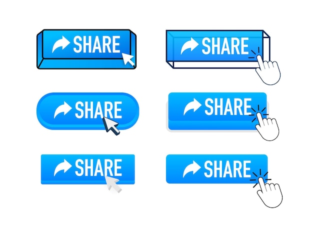 Vector share with pointer clicking share web buttons set user interface element in flat style vector sto