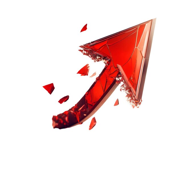 Vector shattering red glass arrow on reflective surface