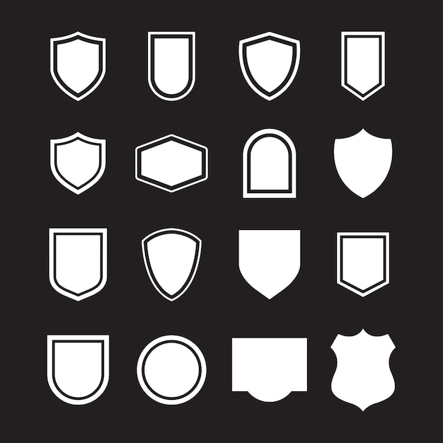 Vector shields set collection of security shield icons with contours and linear signs design elements