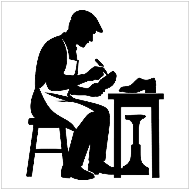 Vector shoemaker at work silhouette