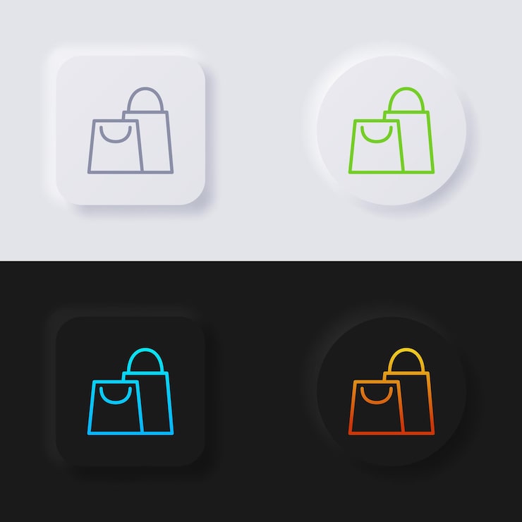 Shopping bag icon set Multicolor neumorphism button soft UI Design for Web design Application UI and more Icon set Button Vector