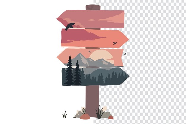 Vector a sign post with mountains and trees
