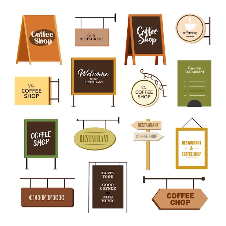 Vector signboard icon signboard icon set coffee shop and restaurant banner set