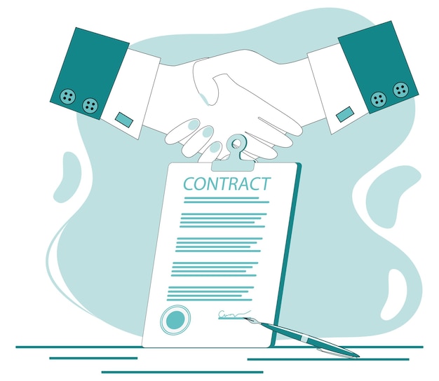 Vector signing contracthandshake on the background of a signed contract