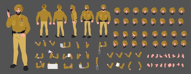Vector sikh police officer sprite sheet