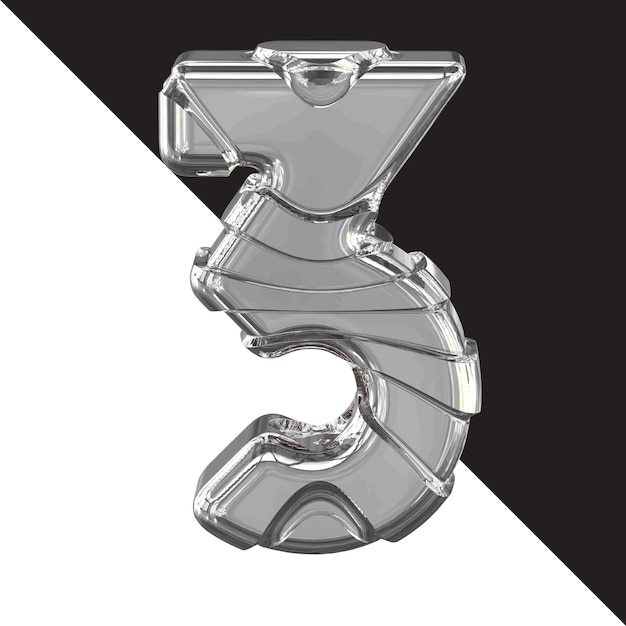 Vector silver 3d symbol with straps number 3