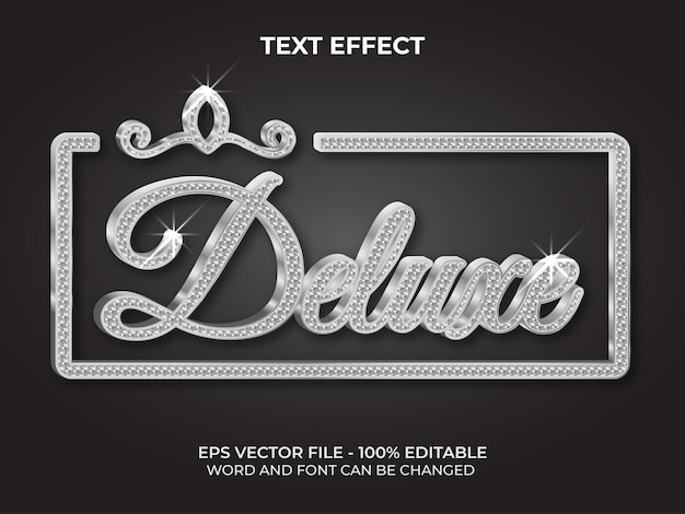 Vector silver deluxe text effect style editable text effect with diamond pattern theme