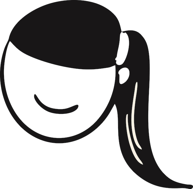 Vector simple cartoon female face with ponytail