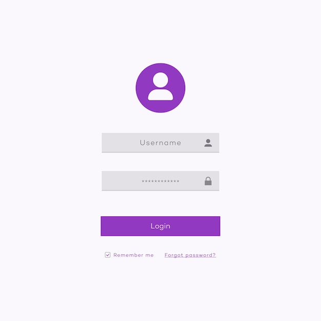 Vector simple login form page template flat style for app development smartphone mockups website ui elements online login form registration user profile access to account concept vector 10 eps