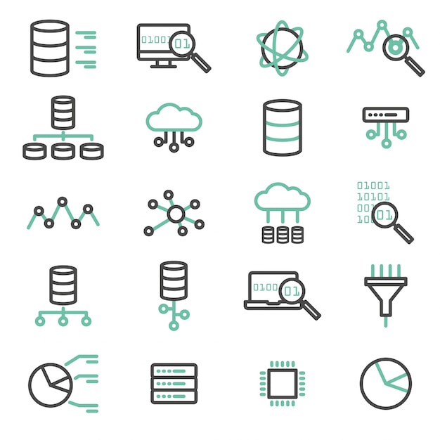 Vector simple set of big data, database, cloud computing, server, network vector line icons. elements for computer, web, apps and mobile concept. 