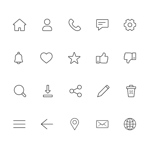 simple thin line user interface icon set for web social media and mobile app design fully scalable and customizable