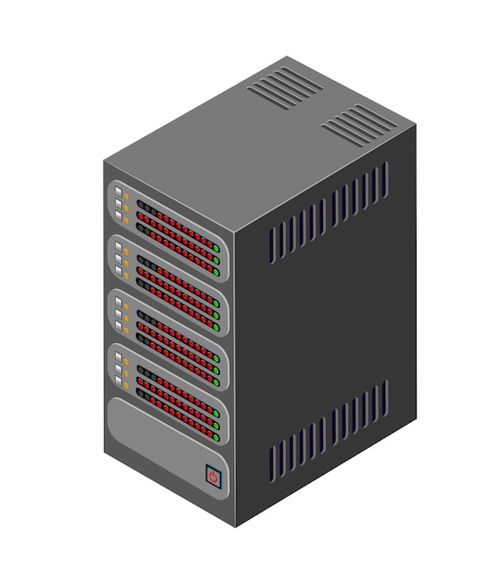 Vector single server network technology of connection data center computing cloud. tech isometric 3d illustration database computer data center.