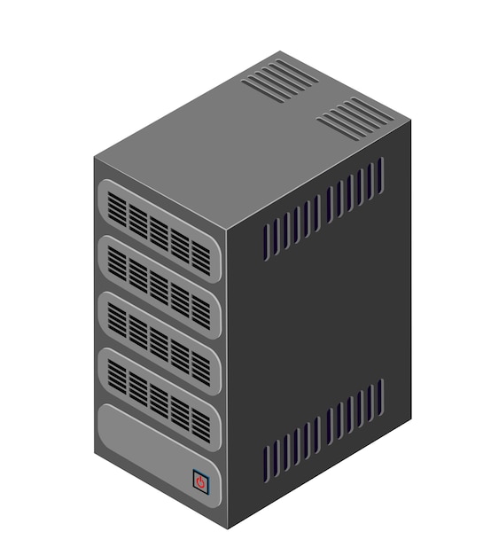 Vector single server network technology of connection data center computing cloud. tech isometric 3d illustration database computer data center.