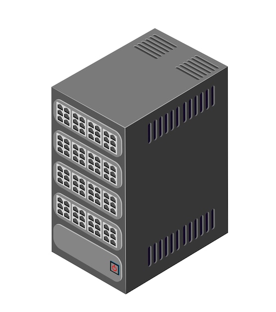 Vector single server network technology of connection data center computing cloud. tech isometric 3d illustration database computer data center.