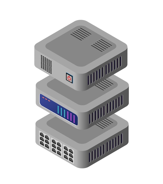 single server network technology of connection data center computing cloud. tech isometric 3d illustration database computer data center.