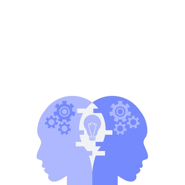 Vector single vector main object without background head with mechanic brain future robot machine terminator cartoon illustration colored bright technology image