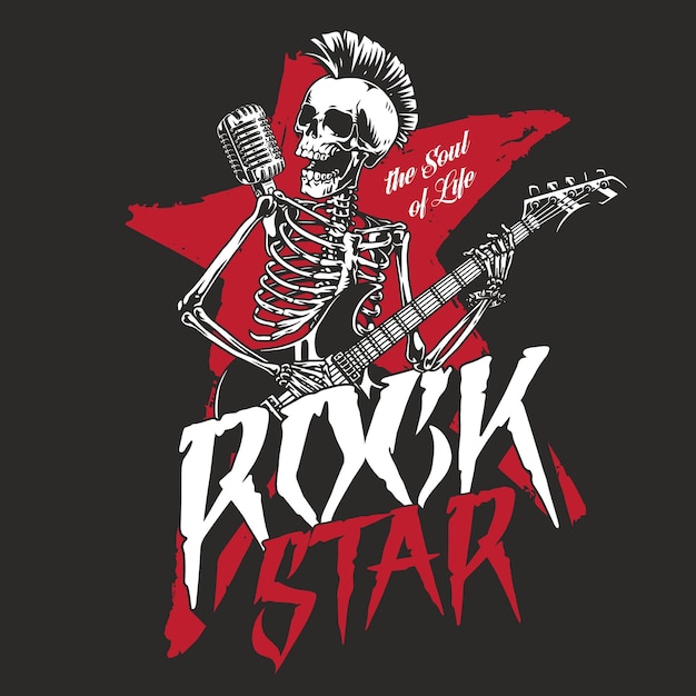 Vector skeleton rock star jamming with passion