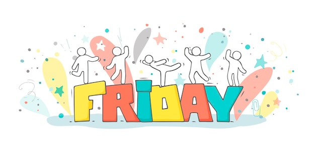 Vector sketch of little people with word friday