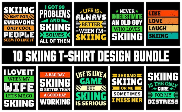 Vector skiing t shirt design set vector