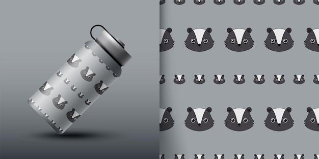 Vector skunk seamless pattern with bottle