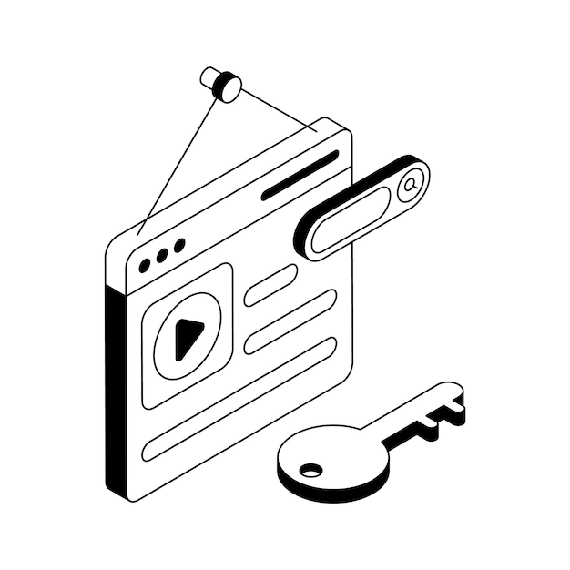 Vector a sleek isometric outline icon showing web video screen