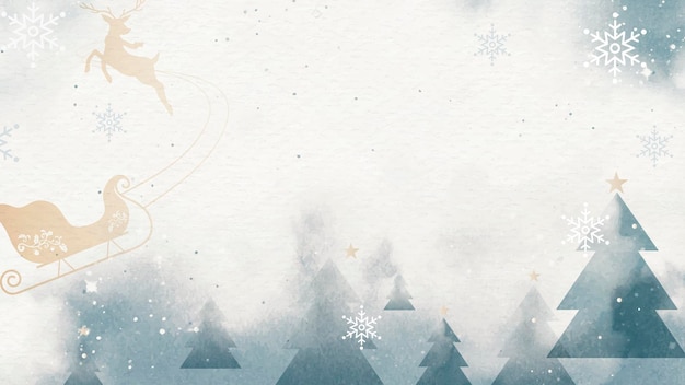 Vector sleigh with reindeer over winter landscape vector