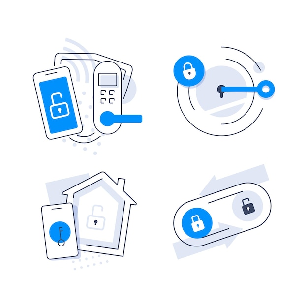 Vector smart lock icon phone key for unlock door and open display device with digital access