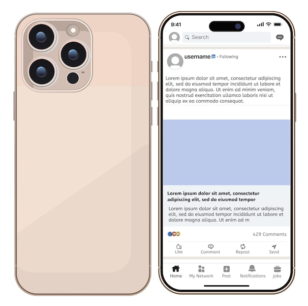 smartphone displaying social media app interface flat design for mobile interaction