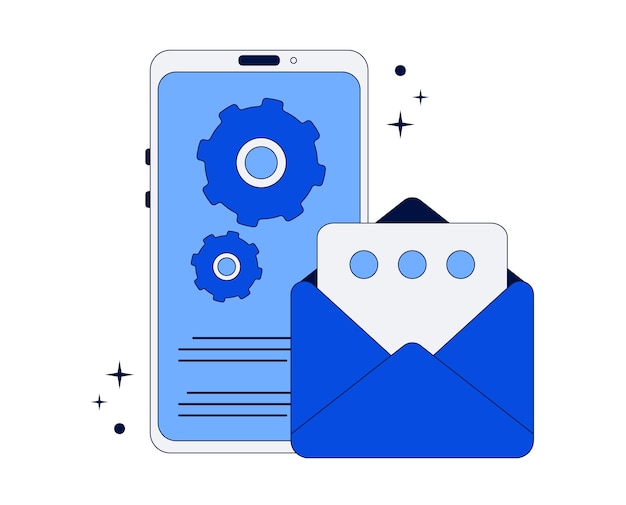 Vector smartphone with envelope and gears on the screen mobile communication concept vector illustration