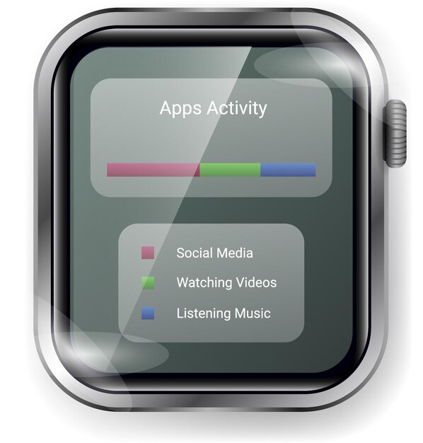 Vector smartwatch screen time usage report ui display with app activity analysis