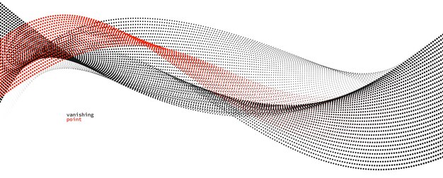 Vector smooth and relaxing shape vector abstract background with wave of flowing particles curve lines of dots in motion red and black tranquil and soft image
