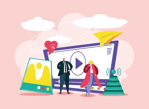 Vector social media people technology video