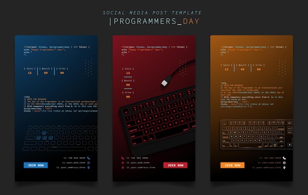 Vector social media post template with keyboard design in gradient background for programmers day design