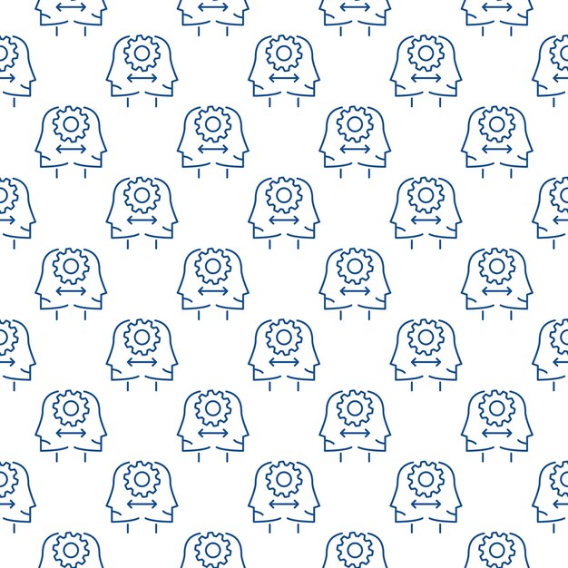 Vector sociology vector face with cog wheel concept thin line seamless pattern