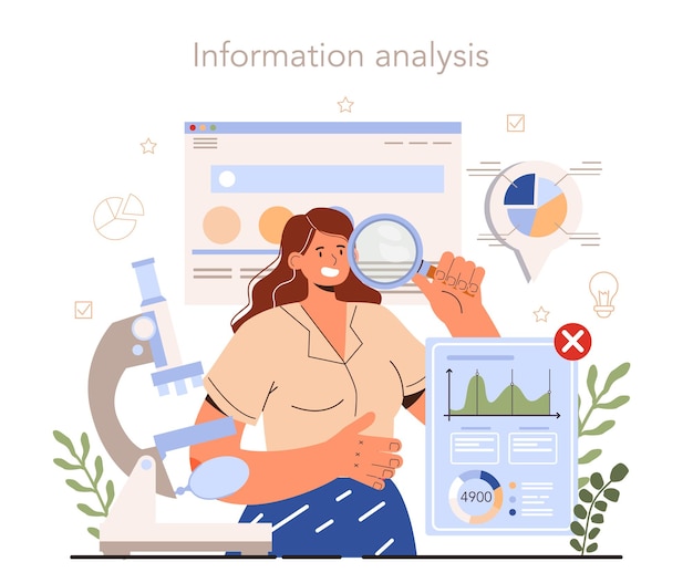 Vector soft skills concept business employee with information analysis skill