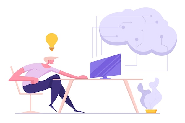 Vector software developer coding with computer illustration