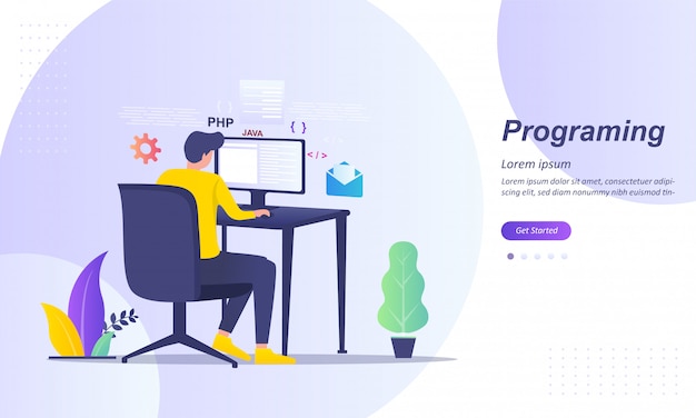 Vector software developer and computer script coding